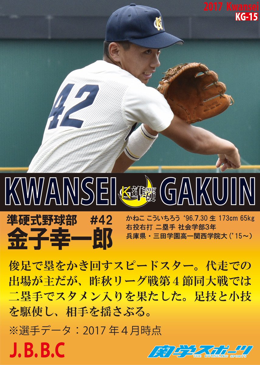 ট ইট র 関学スポーツ編集部 準硬式野球部 平成２９年度関西六大学準硬式野球春季リーグ戦 第３節１戦目 対立命大 於 大阪市南港中央野球場 試合告知 選手紹介 第３節１戦目まであと４日 きょうは関学のスピードスター 金子幸一郎 社３ です