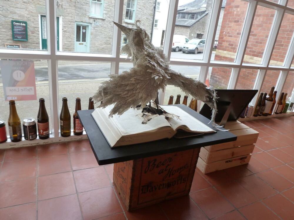 BeerRevHay's tweet photo. ....and while the sun in shining wander around Hay and check out the Book Arts Trail works - like this one in our window! #Hay40 https://t.co/3mN5MTakjX