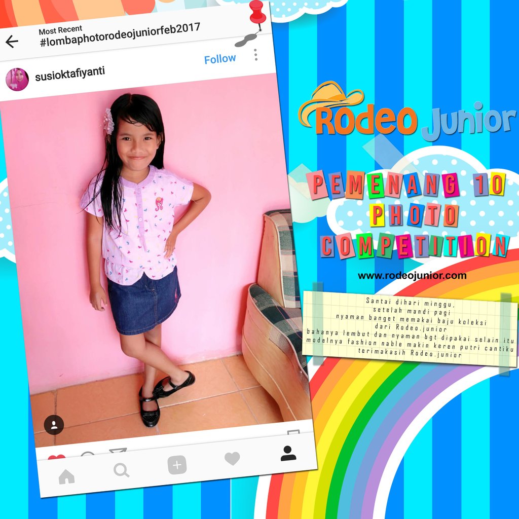 Congratulation @susioktafiyanti sebagai salah satu pemenang lomba Rodeo Junior Instagram Photo Competition Februari 2017. #Ootd #KidsFashion