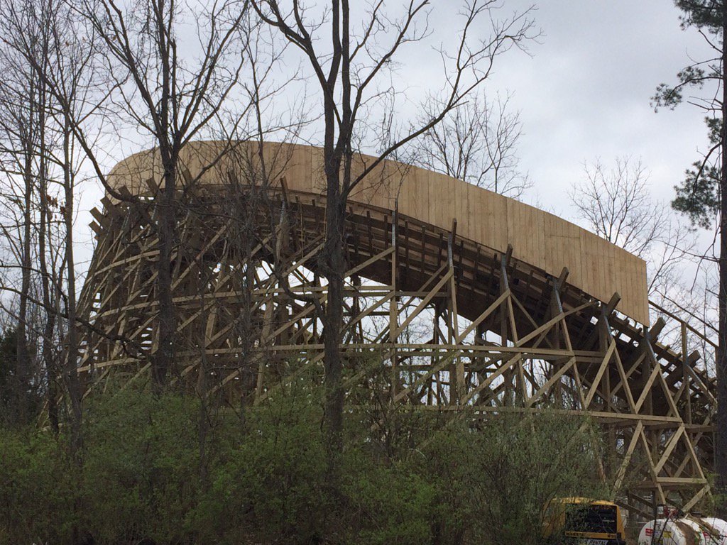 KingsIslandPR's tweet image. Construction on the mid-course tunnel on Mystic Timbers is nearing completion.