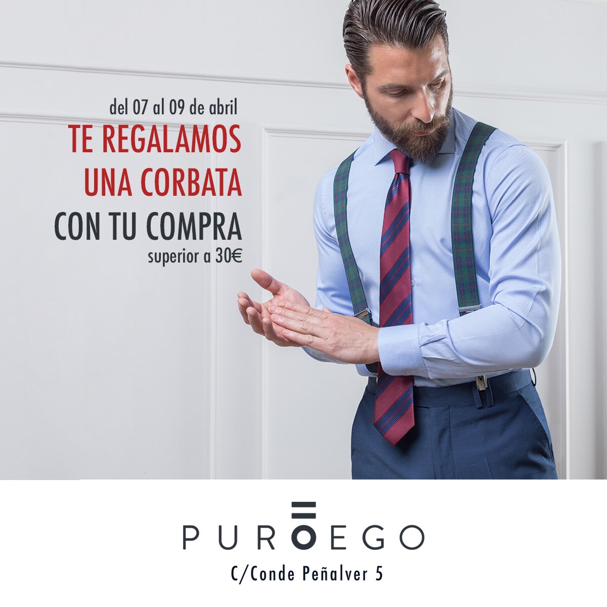 ¡Hola Madrid! Ven a conocernos del 07 al 09 de abril en C/ Conde Peñalver 5 y llévate de regalo una corbata por tu compra superior a 30€