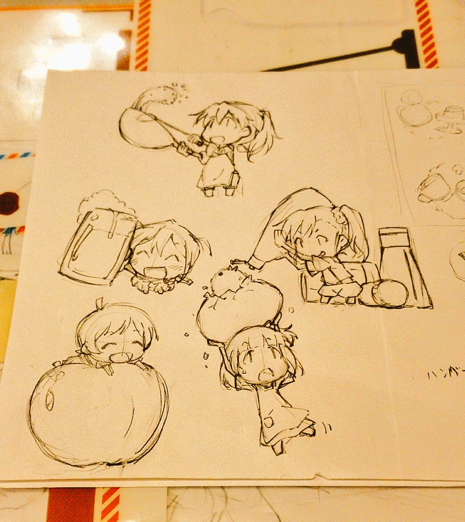 グッズ用にミックスナッツメンバーのSD描いてたら真美がひよこを食おうとしてるみたいになっちゃったw 