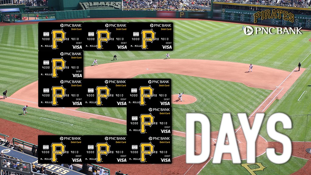 Pirates's tweet image. Only 5 more days until #OpeningDay is ON! RT for a chance to win tickets to our home opener thanks to @PNCBank! atmlb.com/2n17UgZ