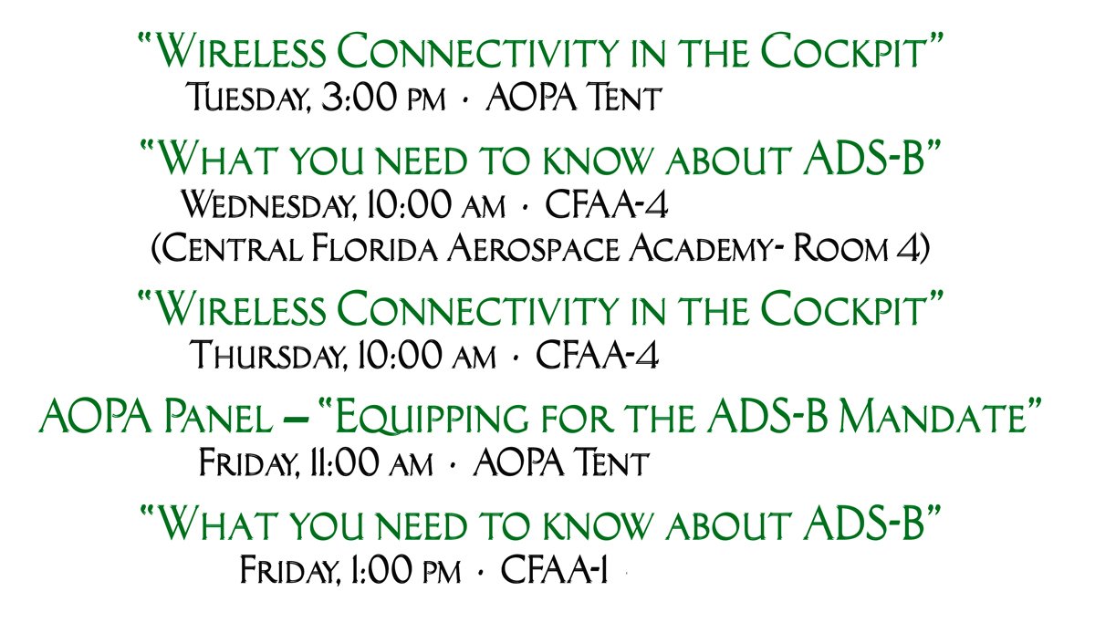 avidyne1's tweet photo. Coming to Sun n Fun? Avidyne is participating in 5ea informative seminars throughout the week. Please plan to join us! #ADS-B #IFD540 https://t.co/LltwuUl94G