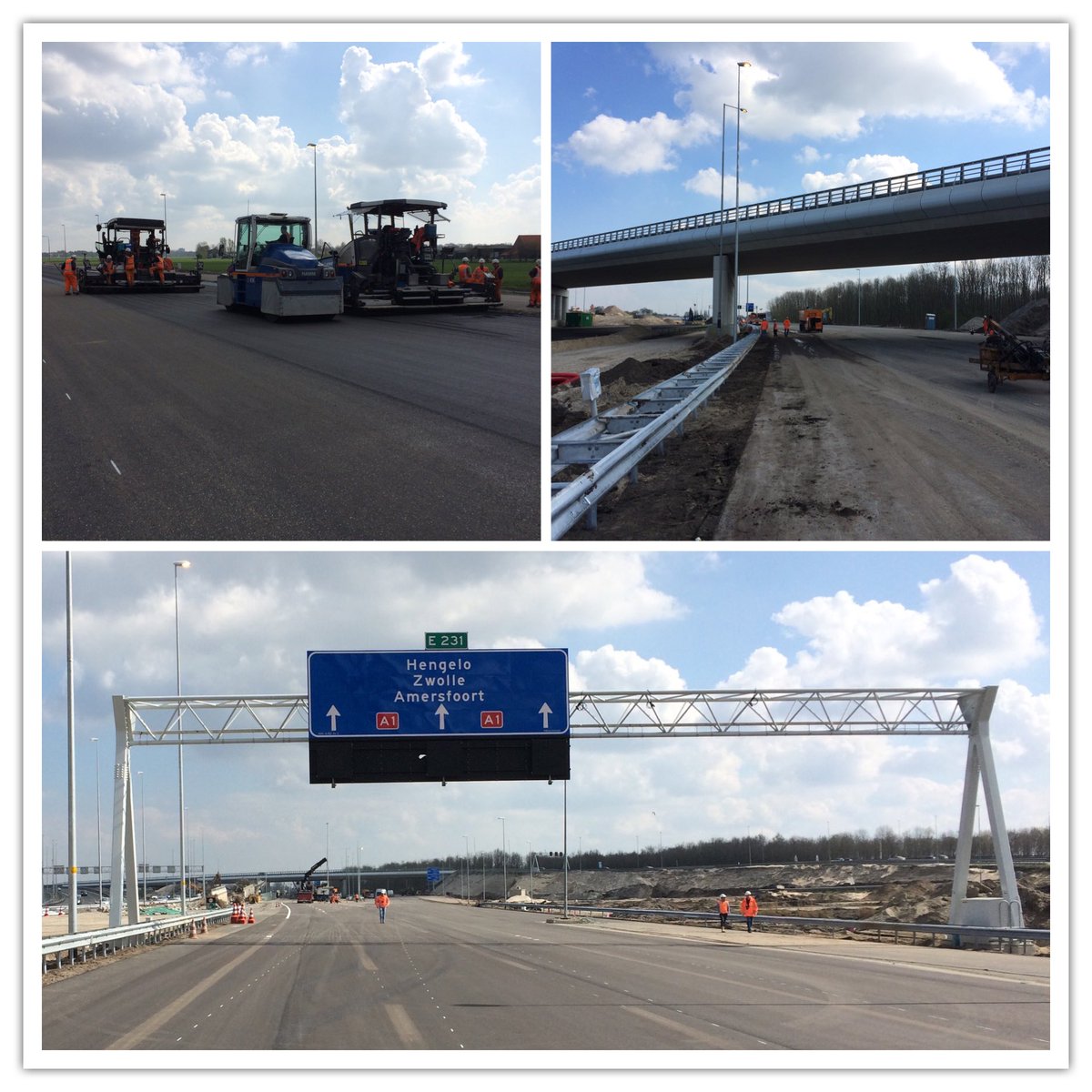 RWS_SAA's tweet photo. Druk bezig met aansluiten van nieuwe #A1 in knp. #Muiderberg Tot morgen 5 uur is A1 richting #Amersfoort dicht. Advies volg A6-A27 https://t.co/wEEyeZ9A4J
