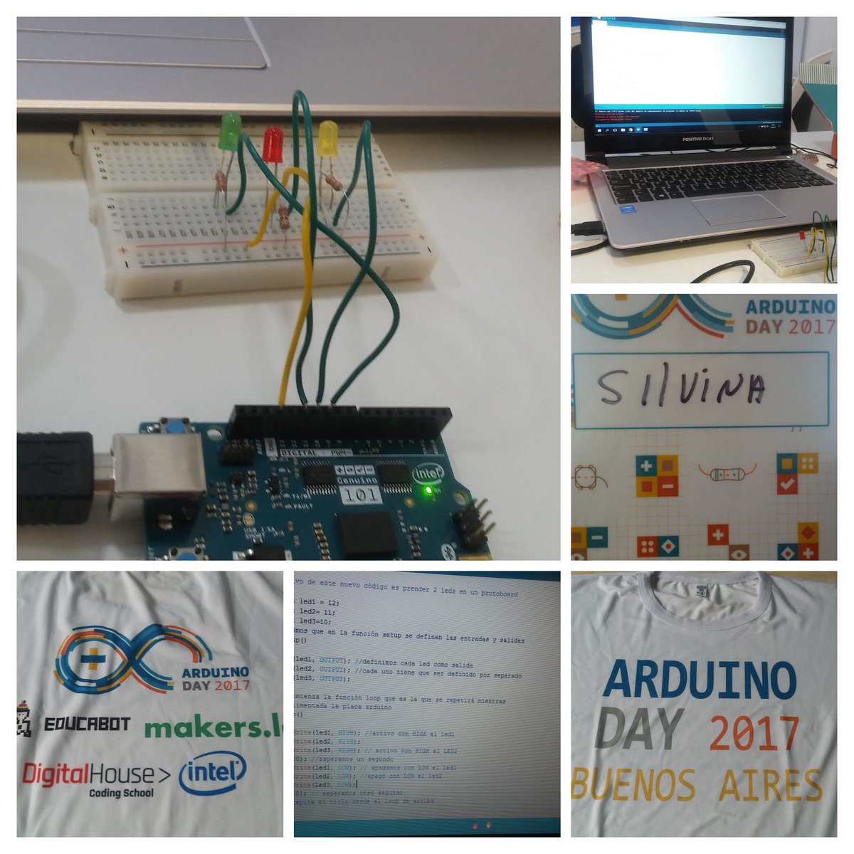 silvinabusto's tweet photo. #ArduinoDay2017 en Buenos Aires. Pensando en programación+electrónica @BAeducacion @minimalart @marisacon , me gané la remera https://t.co/6FV0rHFAaI