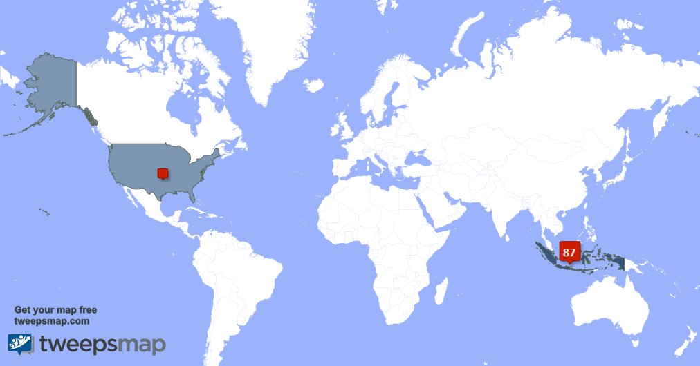 VhashaymaC's tweet photo. My followers live in Indonesia (84%), USA(12%)... Get your free map: https://t.co/NAZrz4XteM https://t.co/AwJmrlRsCi