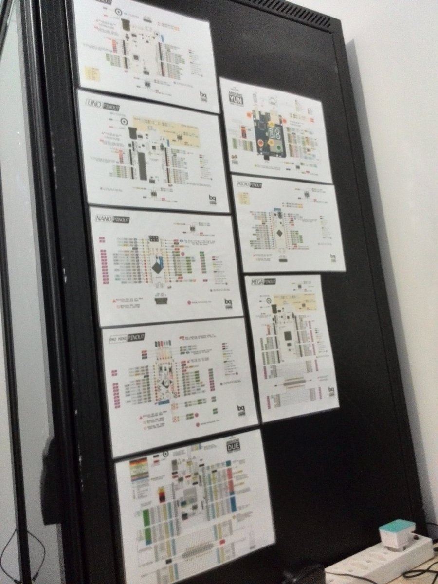 Pecubesat's tweet photo. Can you say #Arduino. Laminated pinout diagrams of some #Arduino and compatible boards #opensource #Arduino #ArduinoDay2017 #space #hamradio https://t.co/Sxuld90KTn