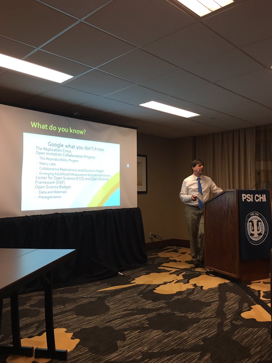 SCharltonUCA's tweet photo. Psi Chi Pres. John Grahe presenting a workshop on Open Science #SWPA2017 @OSFramework @PsiChiHonor #PsiChiCon #PsiChiSWPA https://t.co/amzLd2wP8K
