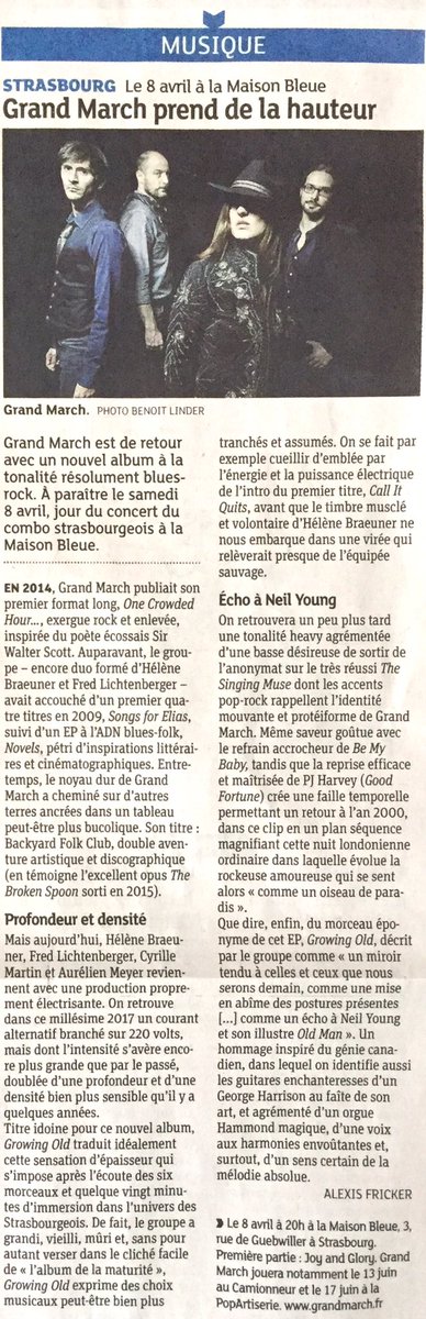 GrandMarchMusic's tweet photo. Chronique du disque #growing_old dans les @dnatweets ce jour ! https://t.co/FiZd236fQq