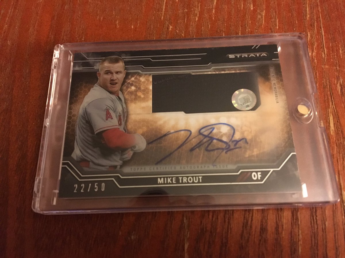TheDeity13's tweet photo. My first @Topps certified Trout auto/gu. It doesn't get much more authentic than this! I love Strata, w/ holograms. https://t.co/zYA9btYyMb