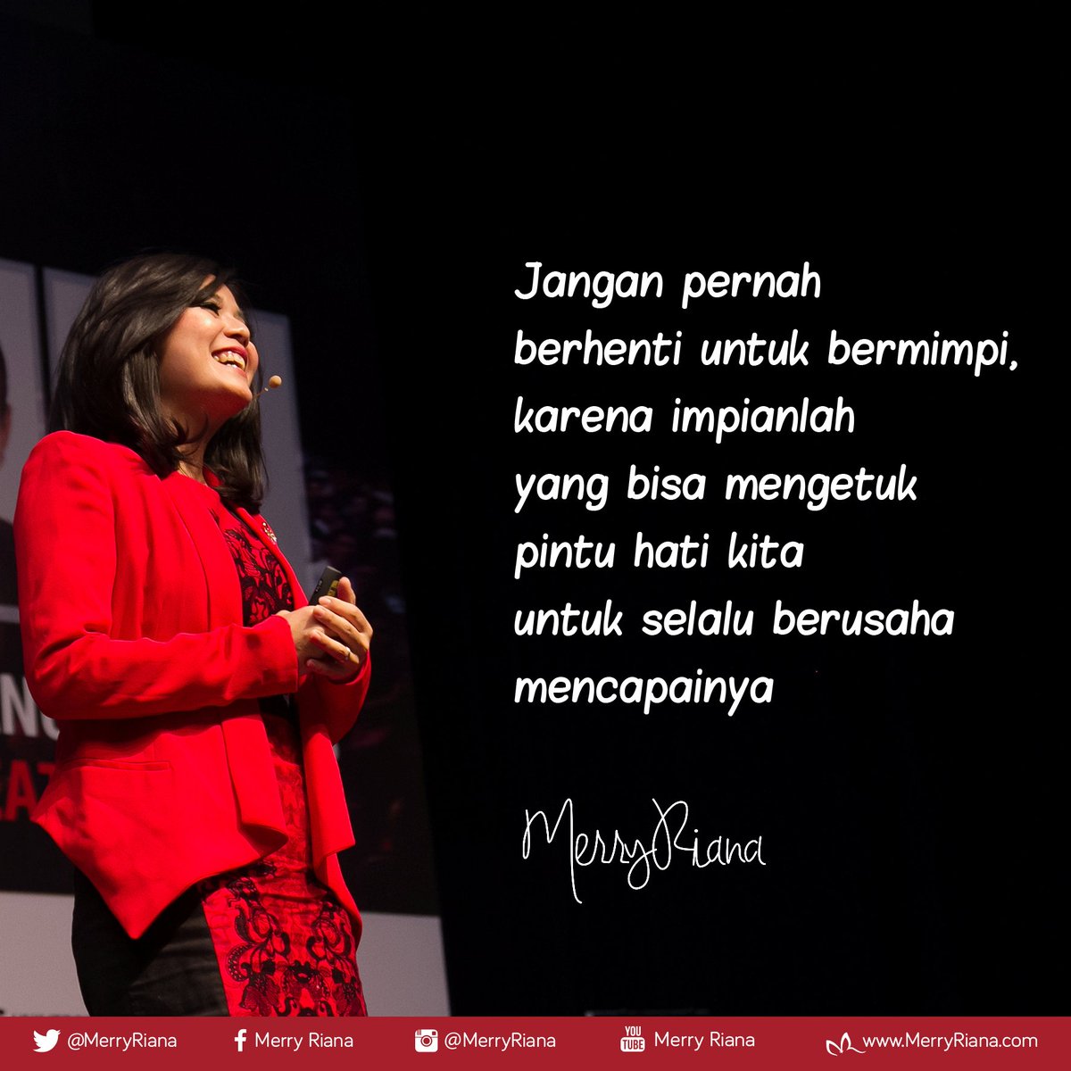 Jangan pernah berhenti untuk bermimpi,karena impianlah yang bisa mengetuk pintu hati kita untuk selalu berusaha mencapainya #MR