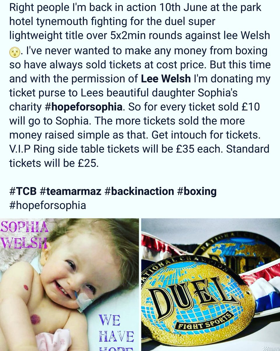 marcarmaz's tweet photo. £10 from every ticket go's straight to #hopeforsophia get intouch for tickets https://t.co/7YU9PbpPOs