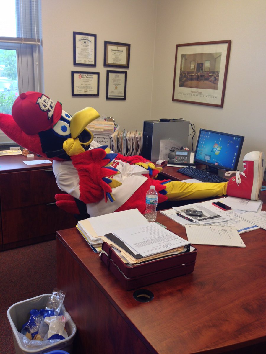 In honor of the <a href="/Cardinals/">St. Louis Cardinals</a> Home Opener - here's a photo of when Fred Bird took over our principals office.  

LET'S GO CARDINALS!!!