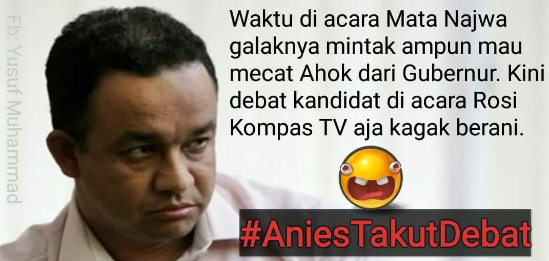 mybless17's tweet photo. Galak utk menutupi kelemahan yg semakin nyata. Jgn jualan SARA krn Sara miliknya si Doel...hahaha

#AniesTakutDebat https://t.co/hzEclVQ7zF