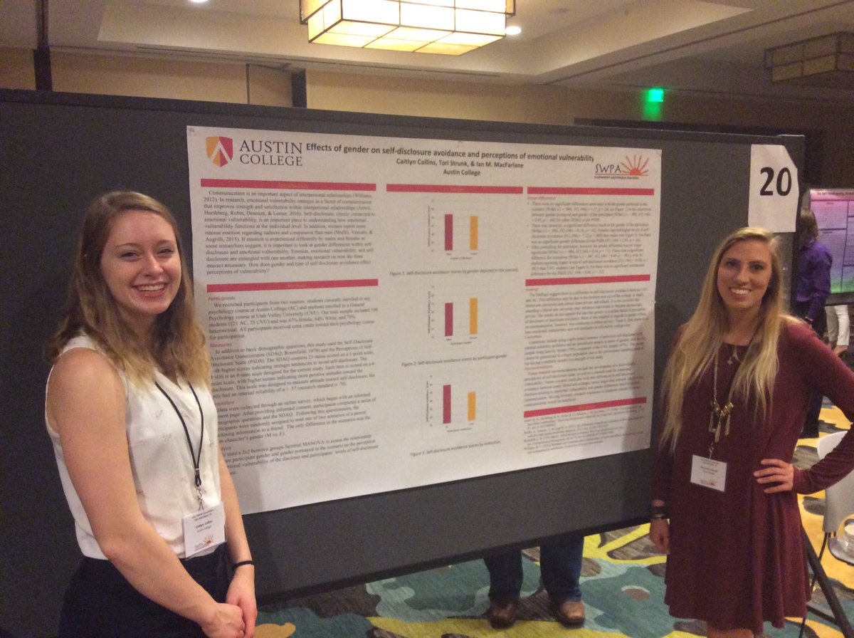 I_MacFarlane's tweet photo. Caitlyn Collins and Tori Strunk presenting their @AustinCollege research methods project #SWPA2017 https://t.co/HCj00M72JY