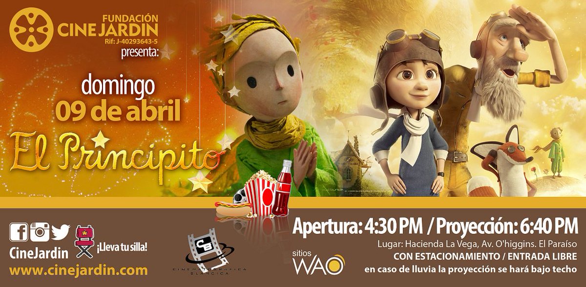 CineJardin's tweet photo. #ElPrincipito #HaciendaLaVega #DOMINGO #09Abr 6:40PM @Geniecitos @blancica https://t.co/KrNeXzOJfA https://t.co/qxOe5le7o3