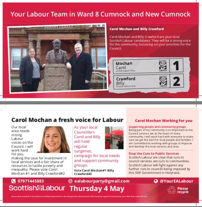 CCDVLabour's tweet photo. East Ayrshire Ward 8 Cumnock&New Cumnock
In #NewCumnock #Netherthird #Craigens #Ochiltree
Carol Mochan 1
Billy Crewaford 2
#ScottishLabour https://t.co/zT5eoZfSlU