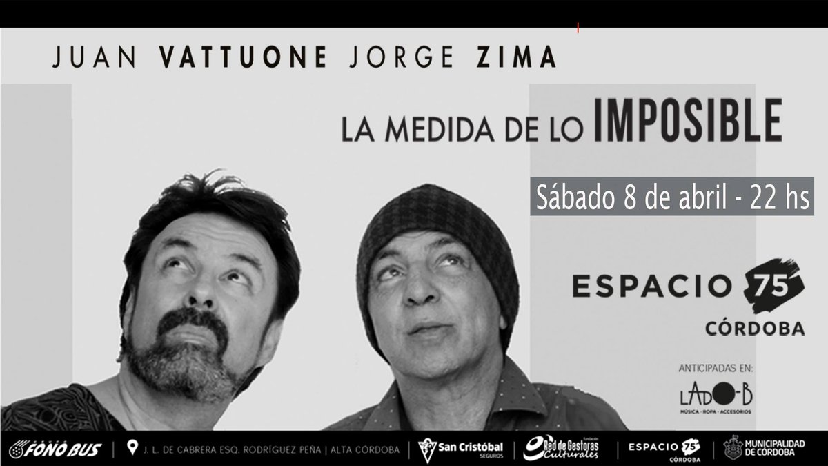 Espacio75's tweet photo. Jorge Zima y Juan Vattuone llegan a #Espacio75 #Córdoba para presentar su disco "La Medida de lo Posible". / + info: https://t.co/58DNiN4KVv https://t.co/4m4Jzv6C0o