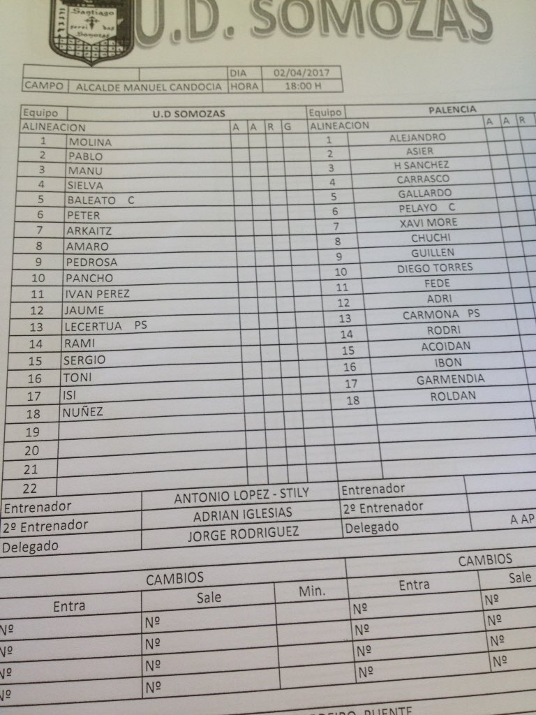 luquebalastero's tweet photo. Alineaciones @ud_somozas - @CDPalencia https://t.co/CfS0er8K7P