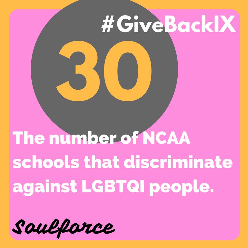 SoulforceOrg's tweet photo. 30. That's the number of schools in the NCAA that actively discriminate against LGBTQI people. #GiveBackIX #WFinalFour https://t.co/XlGj0hWhfH