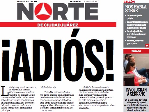 lajornadaonline's tweet photo. Cierra el diario #Norte de Ciudad Juárez por inseguridad. No hay garantías para ejercer periodismo crítico: dueño → https://t.co/eIUtA4aoo6 https://t.co/jOFco3DFUR