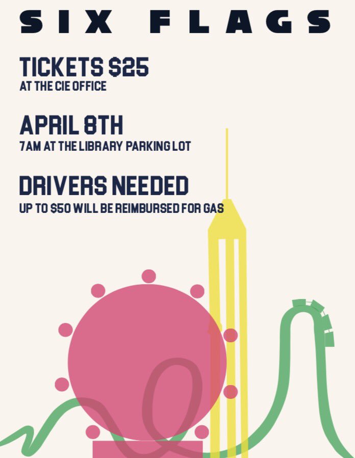 isaculture's tweet photo. Our annual Six Flags trip is this week! If you are an international student, you get to go for $25 instead of $60 😱 https://t.co/1bJabKeVLO