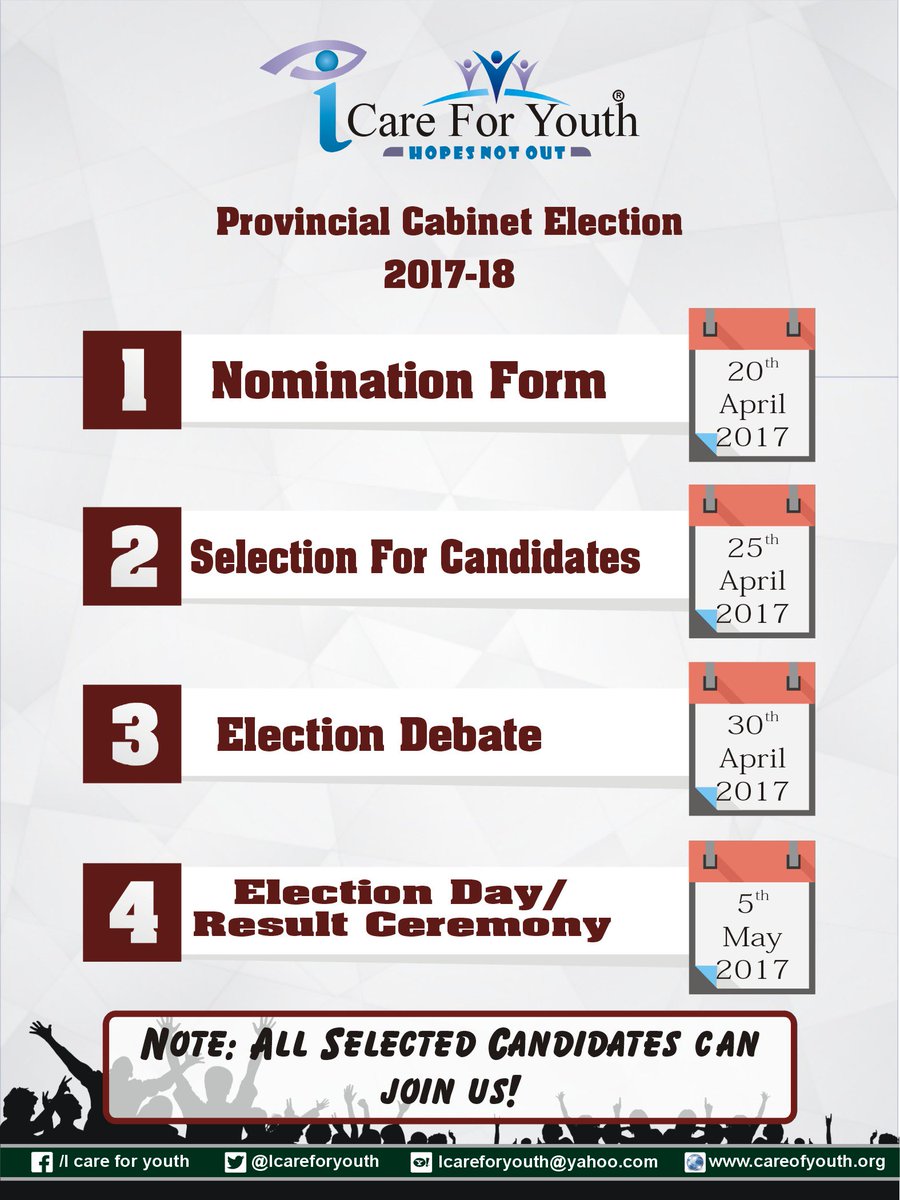 icareforyouth's tweet photo. All selected Candidates Can Join Us Cabinet Election 2017-18 
#ICareForYouth #CabinetElection #ProvincialAssembly https://t.co/iG9xJ8j0vA