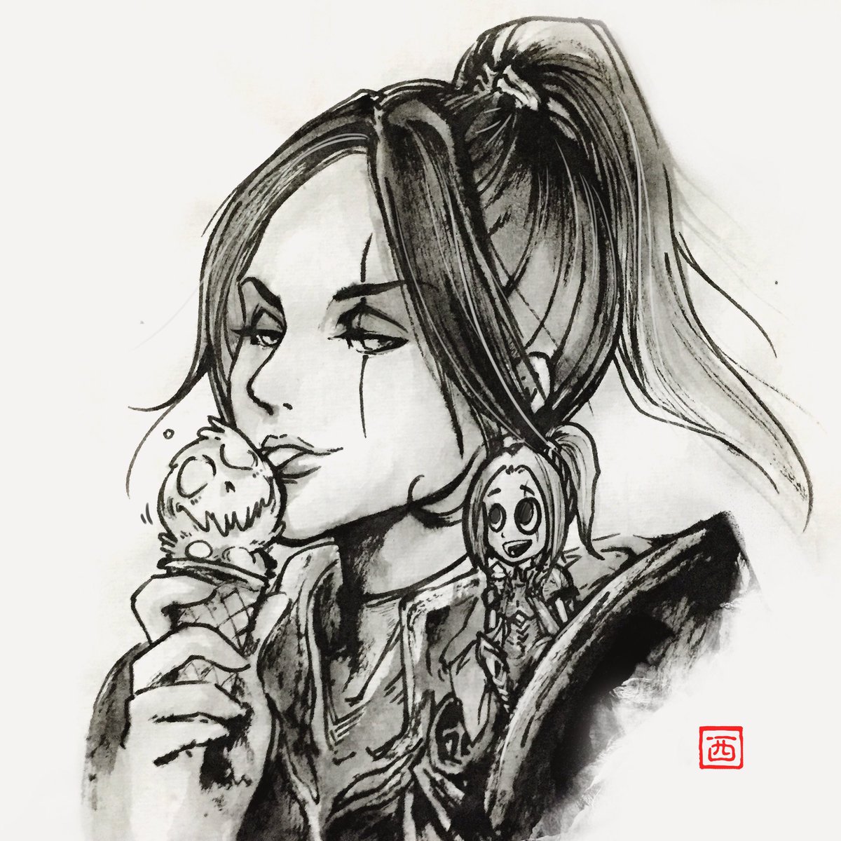 ZephyrPeng's tweet photo. “Your ice cream looks very interesting. Can I take a bite? ”“Nope~” character come from @CourtoftheDead https://t.co/Y7lmYlzc6R