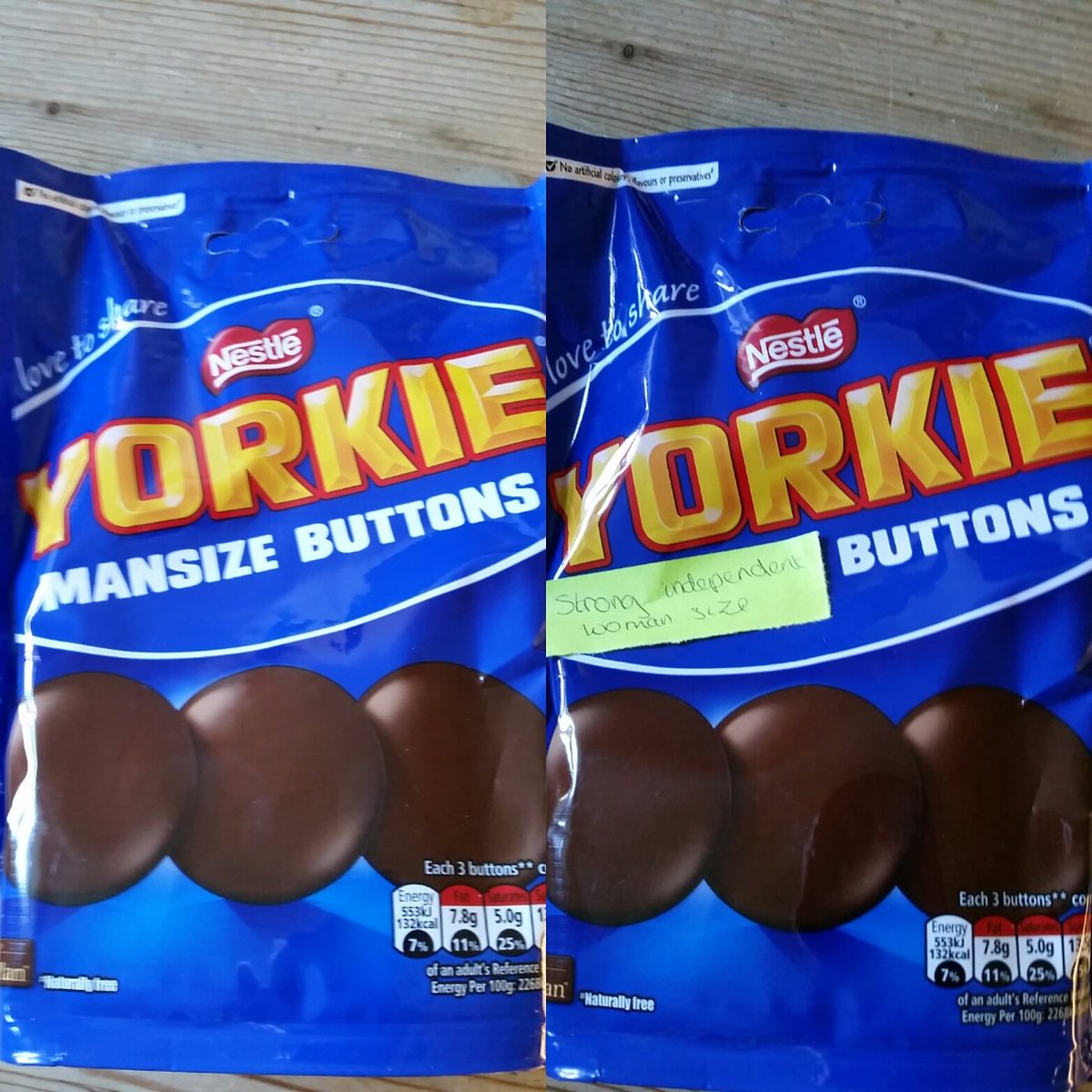 jzkipping's tweet photo. Brilliant idea from my daughter. What do you think @NestleUKI? Next Yorkie advertising campaign? #YorkieForGirls #StrongIndependentWoman https://t.co/eGZt9bNS1c