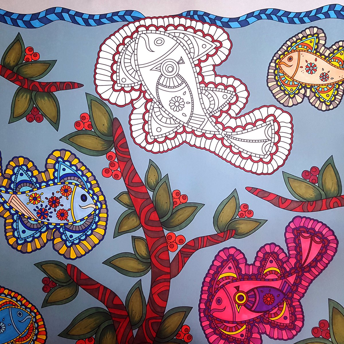 Studio324's tweet photo. As we work on our Splash collection we continue to #color our #Madhubani #art from our #MadforMadhu collection! #designthinking #studio324 https://t.co/zAqIB0BIBl