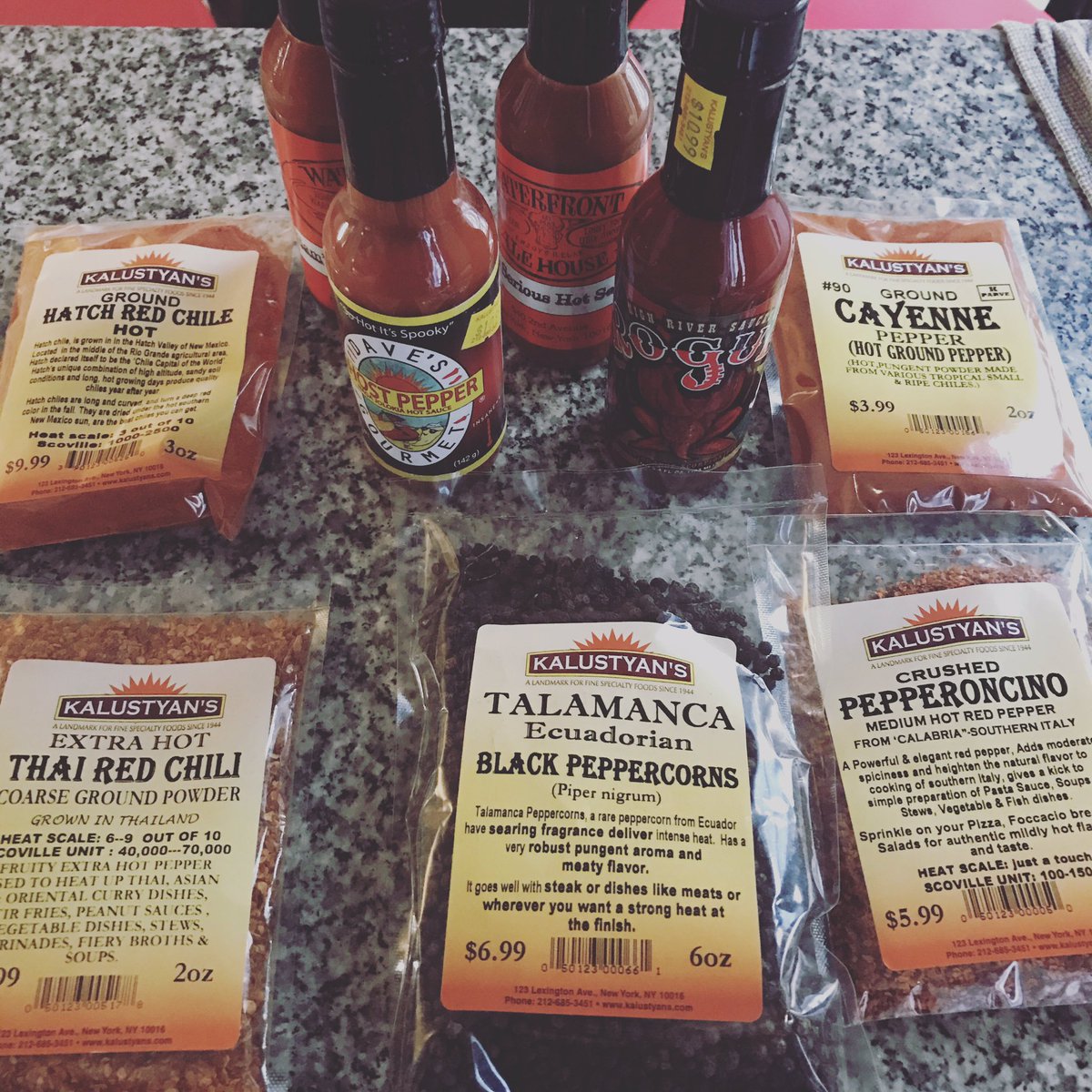 PepperProphet's tweet photo. Gimme the loot! #pepperprophet Sunday Shopping #pepperhead #kalustyans #chilepepper @davesgourmetinc @highriversauces @waterfrontalehouse https://t.co/70KRALefp3