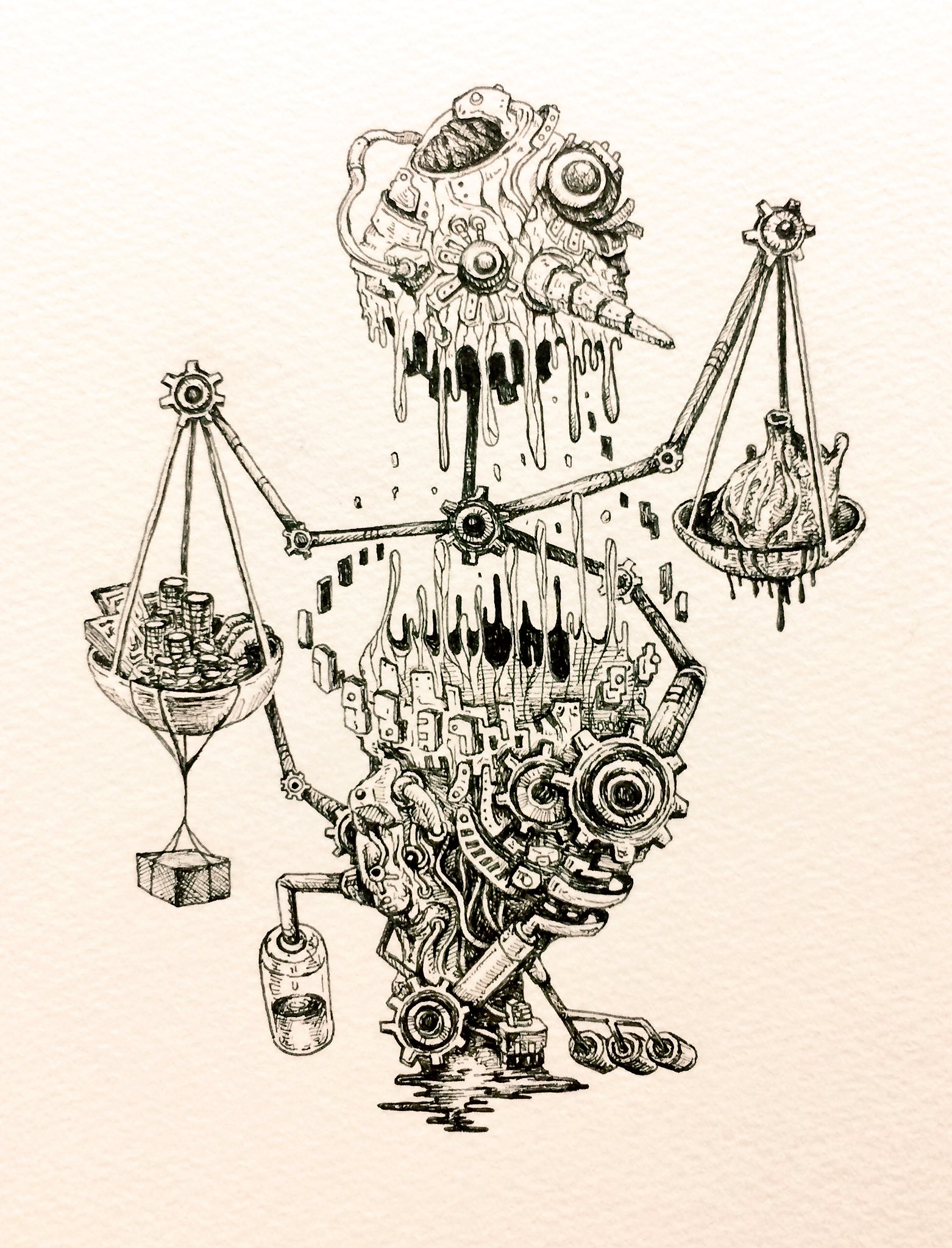 イラスト（ペン画 magician #細密画 #アート #art #イラスト #ペン画 #モノクロ