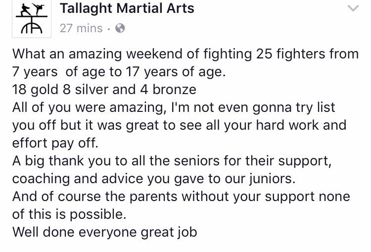 Overall TMA results from <a href="/KickboxingIre/">Kickboxing Ireland</a> National Junior Championships. Well done all!!