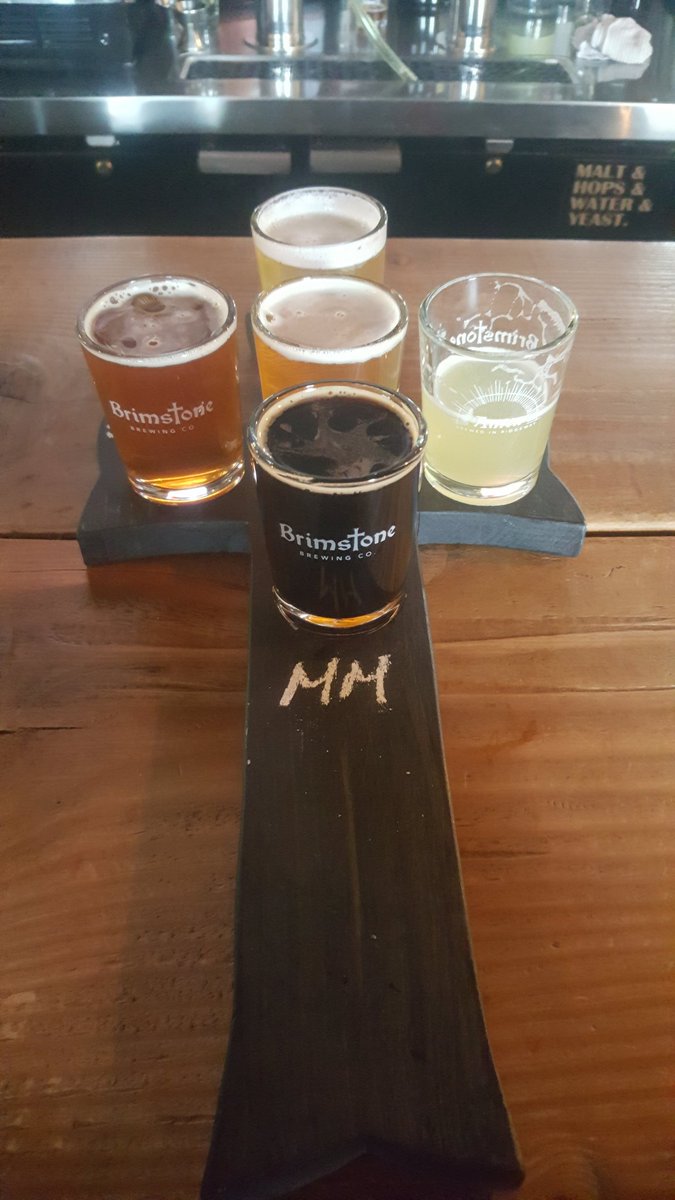 Back to my original sin:  Brimstone Brewing flight, Ridgeway, Ontario. Amen.