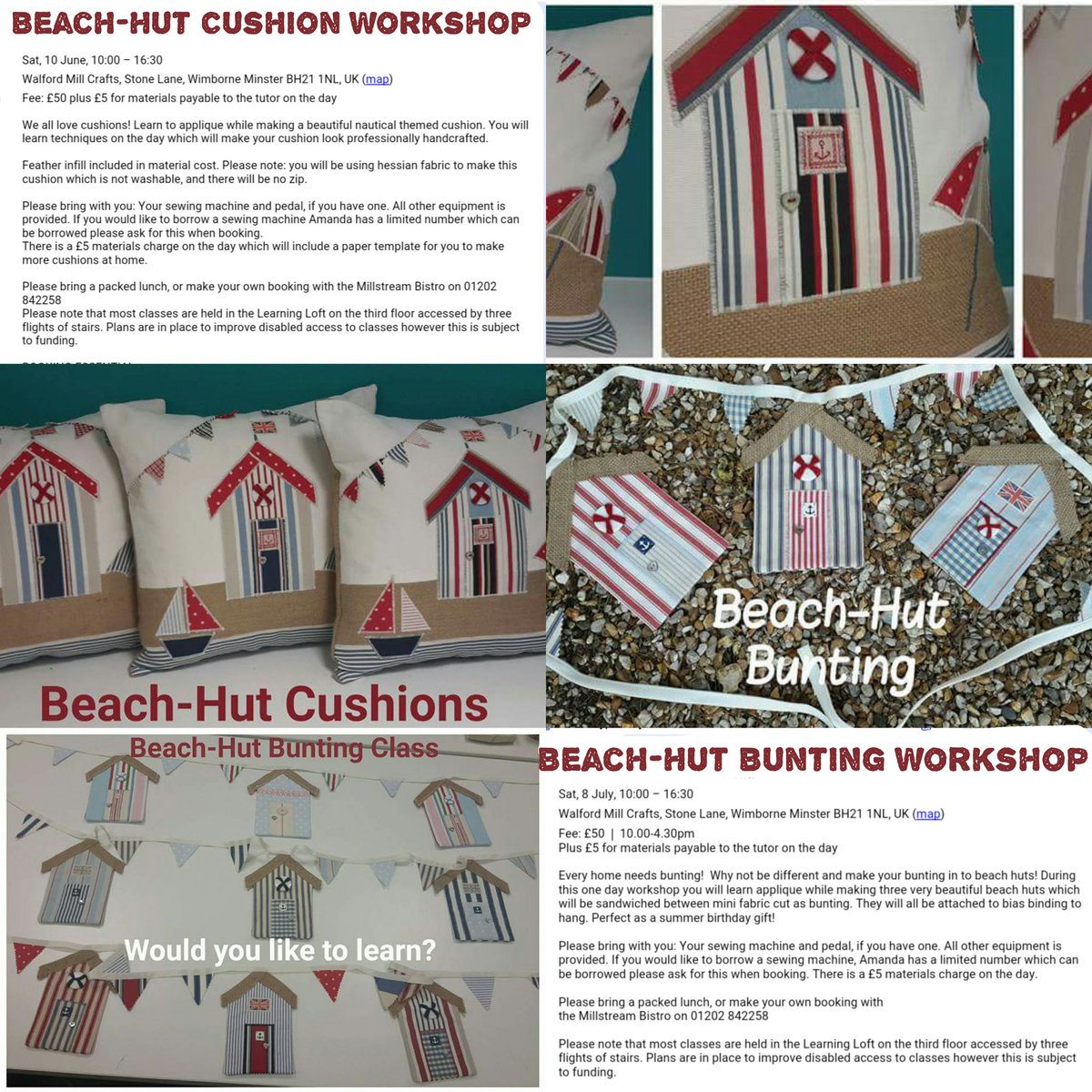 cottononto's tweet photo. My @WalfordMill  Sewing Classes are starting in June! 
We all love #Beachhuts #Cushions #Bunting @sewingdirectory #sewing https://t.co/ClVdUyVLpS