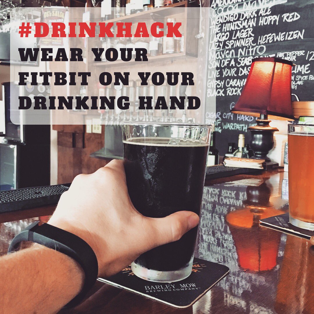 MMAontheRocks's tweet photo. #DrinkHack - wear your @fitbit on your drinking hand so your sips count as steps 💪🏽🍺 #SundayFunday https://t.co/mXniUNSK0i