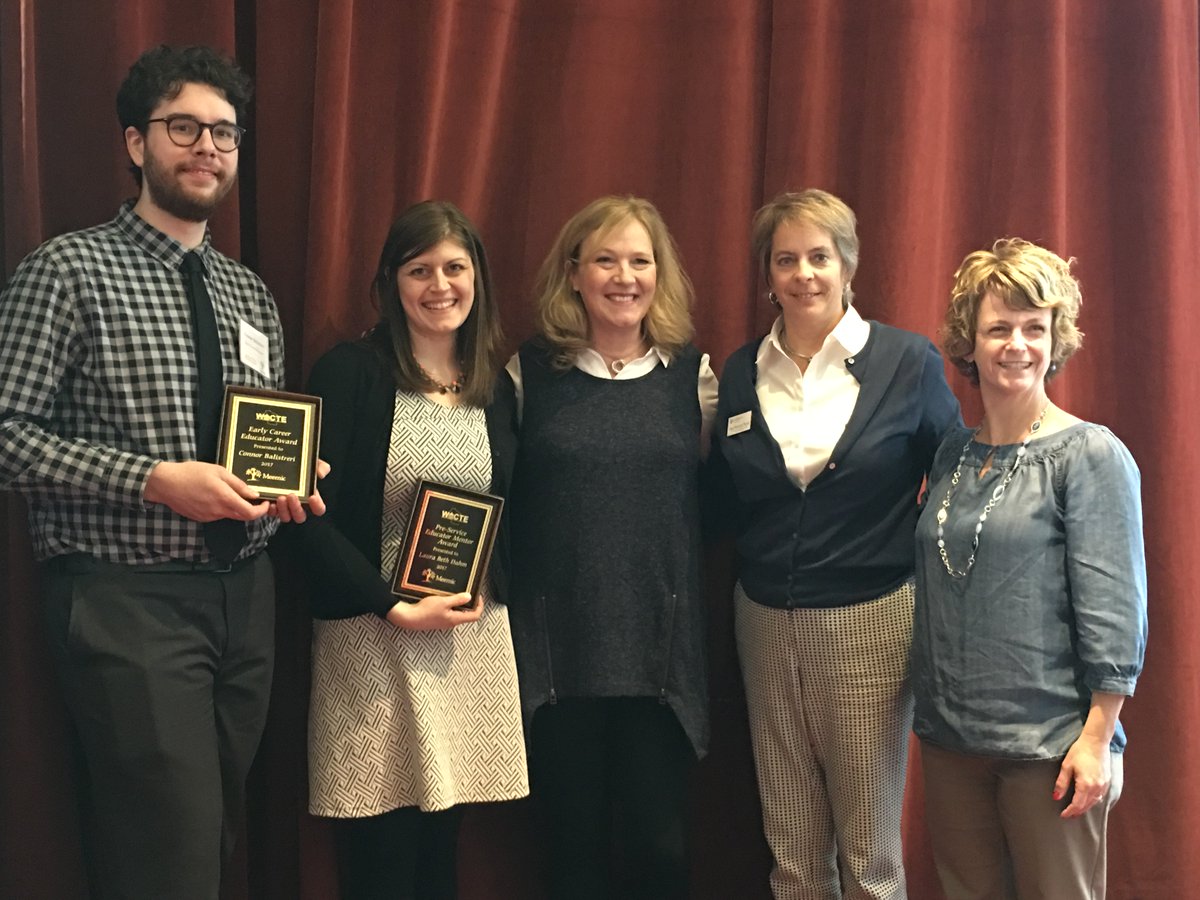 Feeling inspired by Connor Ballistreri and Laura Beth Dahm, CU's Early Career Educator and Preservice Teacher Mentor for 2017 WACTE awards!