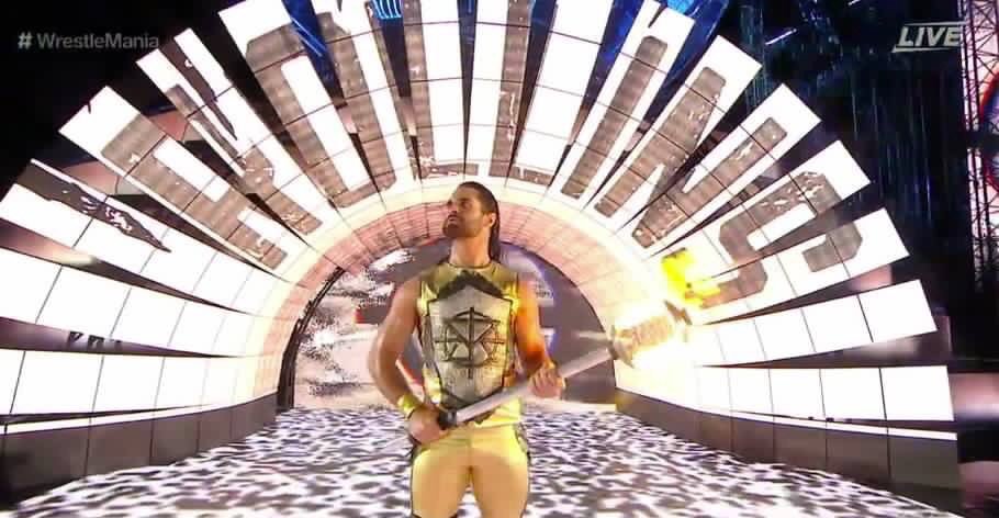 Go4Alex's tweet photo. Seth Rollins is the Gold Power Ranger. #Wrestlemania https://t.co/JFgtBGOzUI