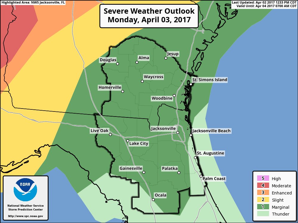 Strong to isolated severe thunderstorms possible from Mon afternoon through Mon night for southeast GA &amp; northeast FL #flwx #gawx #jaxwx