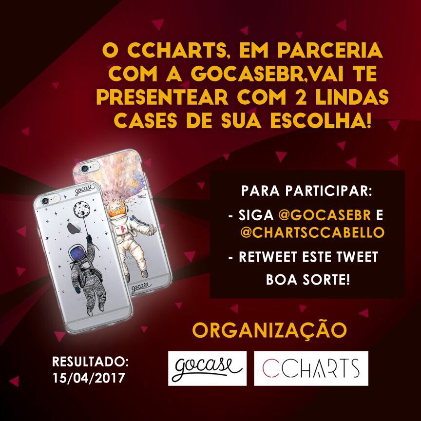 chartsccabello's tweet image. SORTEIO!

- Siga nós e a @gocasebr 
- RT neste tweet 

sorteia.eu/eOQ

#MGK &amp;amp; #CamilaCabello “Bad Things” #Mashup @radiodisney