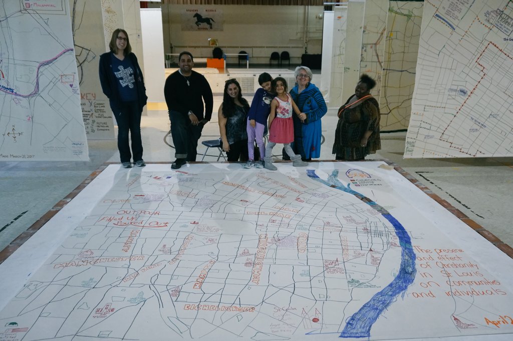STLMapRoom's tweet photo. The Outpoor Chruch came by the #stlmaproom today and make this map of churches around the city. Come and see it in person this week! https://t.co/qKHROYm8Oh
