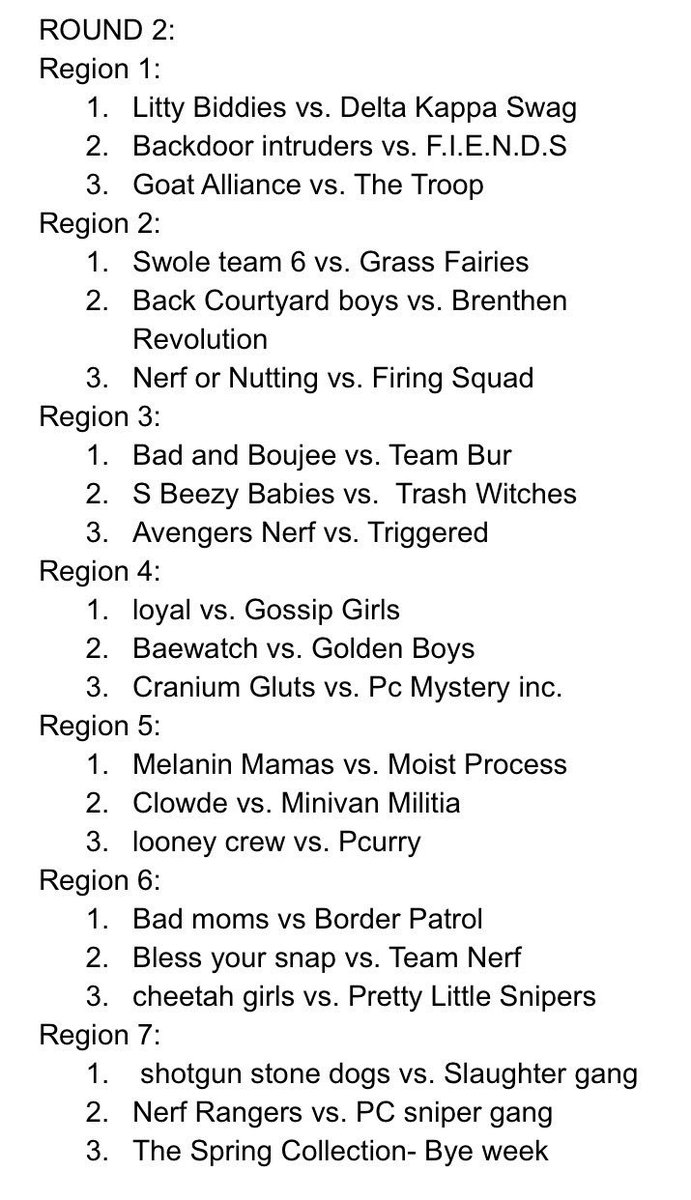 PcNerf's tweet image. ROUND 2 MATCHUPS