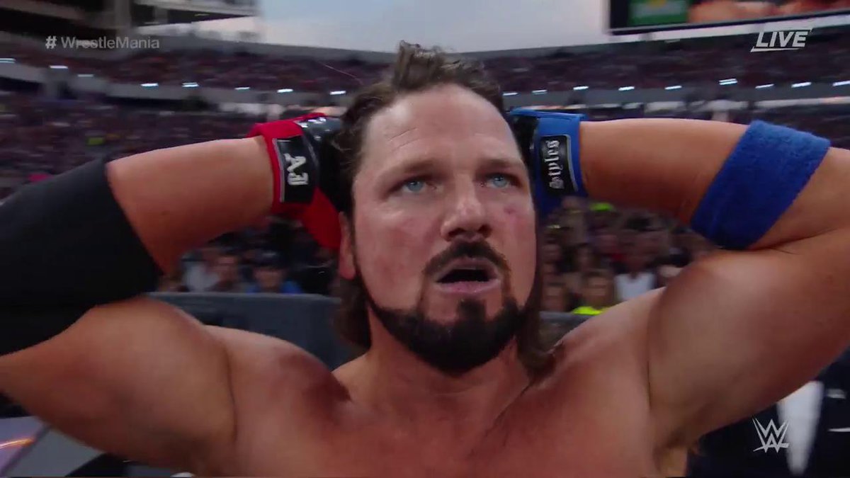 WrestleMania's tweet photo. Is @shanemcmahon intent on OUTWRESTLING @AJStylesOrg here tonight at the #UltimateThrillRide #WrestleMania?! https://t.co/ojLf7fqTvA