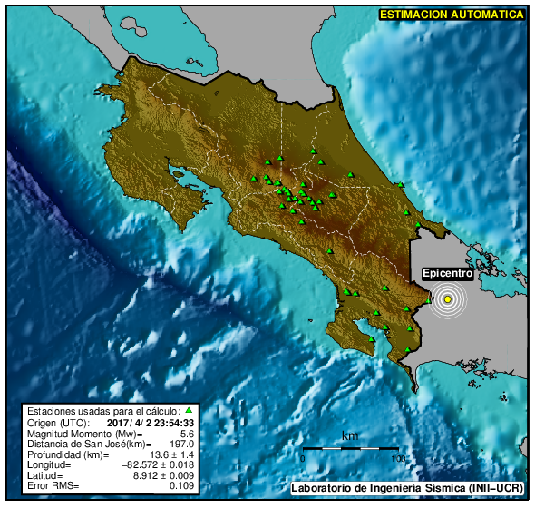 Sismos En Costa Rica On Twitter Sismocr Sismo M 5 6 P 13 6km 02 04 2017 17 54 33 A 41 3km E De Pittier De Coto Brus Https T Co Krrzolqqfv Lisucr