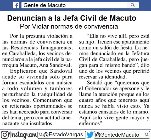 GentedeMacuto's tweet photo. #Vargas Denuncian a la Jefa Civil de Macuto por Violar normas de convivencia https://t.co/fOH260y7zy