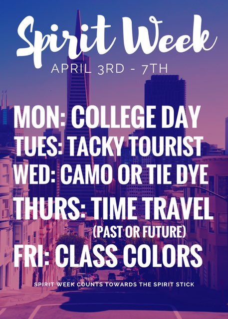 SEHS_2017's tweet photo. PROM SPIRIT WEEK STARTS TOMORROW!! Deck out in your college gear &amp; support your favorite college!!! 👕👚 https://t.co/DOH0wiONqH