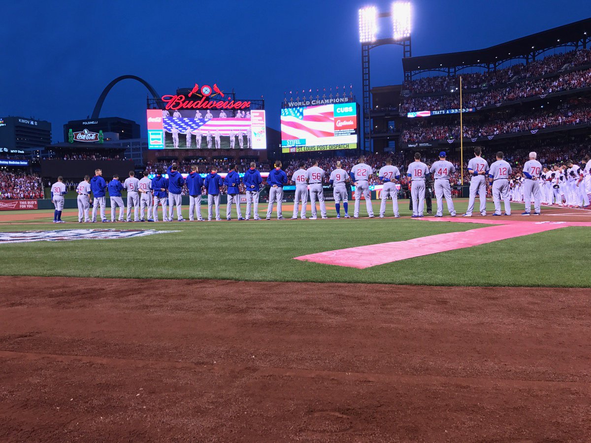 Cubs's tweet photo. Play ball! https://t.co/vjakQqcZia #OpeningDay #ThatsCub https://t.co/7y9gZ3sx6z