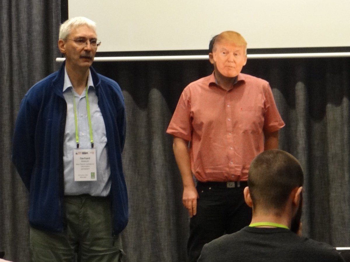 gdm3000's tweet photo. President Trump (Marc Spaniol) chairing the #AlternativeFacts session at #WWW2017 #tempweb Workshop 😂, w/ keynote speaker Gerhard Weikum https://t.co/Ui9uukbcDW