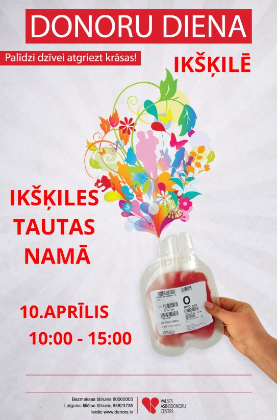 10.aprīlī ziedo asinis <a href="/AsinsDonori/">AsinsDonori</a> izbraukumā Ikšķiles Tautas namā un saņem pārsteigumu no Labumu bodes! Tiekamies! :)